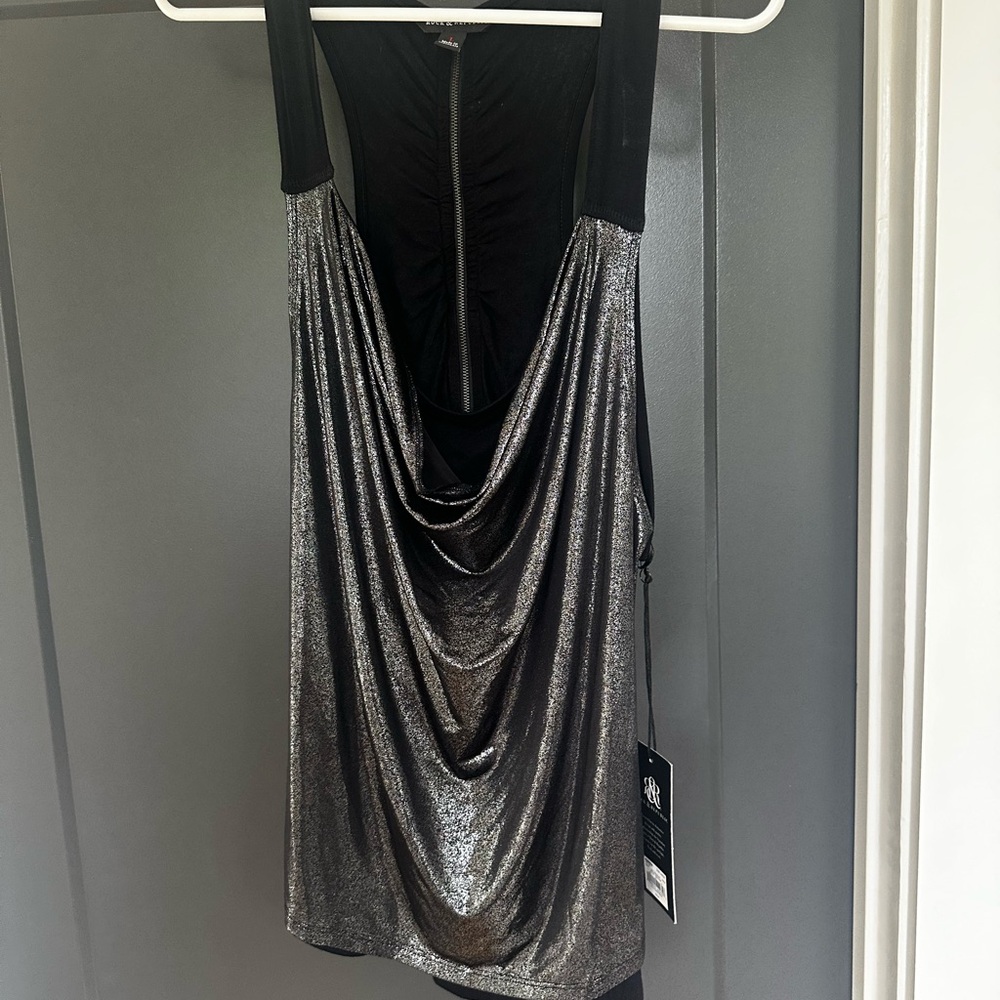 Rock & Republic Shiny Black Silver Tank